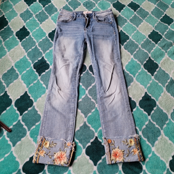 DRIFTWOOD Blue Straight Leg Jeans with Embroidery - Picture 1 of 5